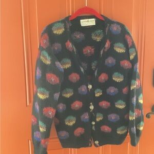 Peruvian Connection Black Cardigan with Multicolored Accents